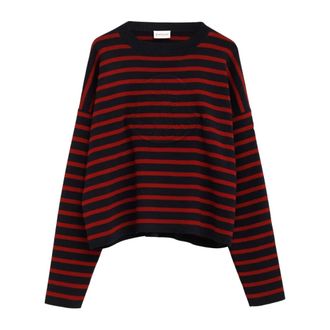 Moncler Tops, Dames, Veelkleurig, S, Striped Logo Crewneck