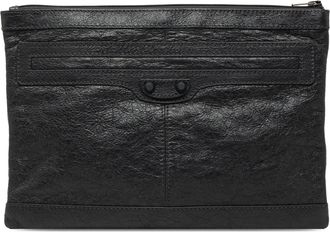 Balenciaga Pre-owned Womens Lambskin Motocross Classic Clip Clutch - Black Leather - One Size