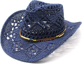 Generic Vintage Western Sun Hat - Womens Foldable Wide Brim Cowboy Hats with UPF 50+, Packable Boho Hat for Gardening, Hiking & Music Events Navy