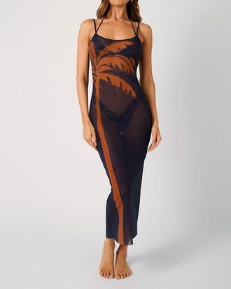 WeWoreWhat Mesh Scoop Maxi Slip Dress in Mid Blue/clay at Nordstrom, Size X-Small