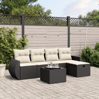 vidaXL Vidaxl - Set De Sof&aacute;s De Jard&iacute;n 6 Piezas Y Cojines Rat&aacute;n Sint&eacute;tico Negro