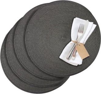 OEM Juego De 4 Manteles Individuales Redondos Color Antracita, &Oslash; 38 Cm - Sint&eacute;tico Con Aspecto Natural