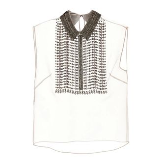 Alberta Ferretti Tops, Dames, Grijs, S, Chiffon, Beaded Chiffon Top