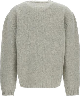 Maison Margiela Womens Crewneck Jumper Paint Logo Grey Melange Melange-Black Print Wool Jumpers Melange/black Sweater