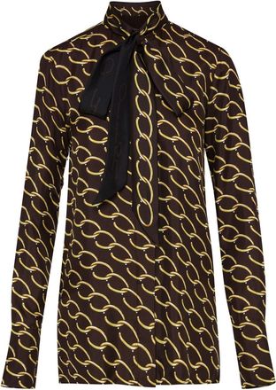 Oscar De La Renta Oscar chain-link silk twill blouse - women - Polyamide/Silk - 12 - Brown