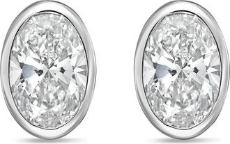 Diana M. Jewels 14Kt White Gold 2.00 cts Lab Grown Oval Diamond Bezel Studs