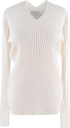 Bottega Veneta Ivory Long Sleeve Ribbed V-Neck Top Size XXS