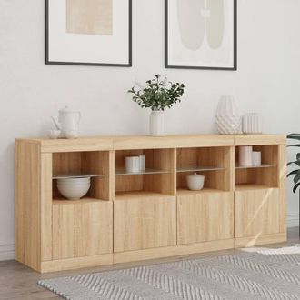 Berkfield Home Sideboard with LED Lights Sonoma Oak 163x37x67 cm in Light Tan | Size: 163 x 37 x 67 cm