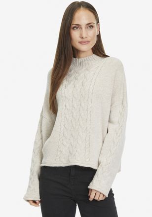 Tamaris Strickpullover TAMARIS, Damen, Gr. 38, braun (tapioca), Obermaterial: 59% Polyacryl, 34% Viskose, 7% Elasthan, loose fit normal, Pullover Strickpullov
