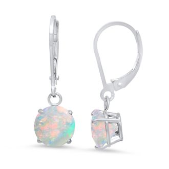 MAX + STONE 10K White Gold Round Checkerboard Cut Gemstone Leverback Earrings (8mm)