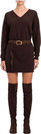 Twinset Gebreide jurk met geperforeerd breiwerk - Dames - Kleedjes - Bruin - S - Kleedjes