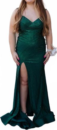 Sherri Hill Hot Fix Prom Dress With Skirt Slit In Emerald