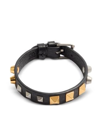 Valentino Garavani Rockstud grainy leather bracelet - Zwart