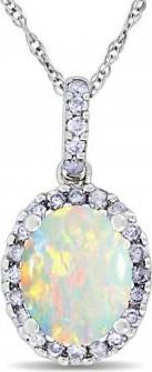 Allurez Opal & Halo Diamond Pendant Necklace in 14k White Gold 1.34ct