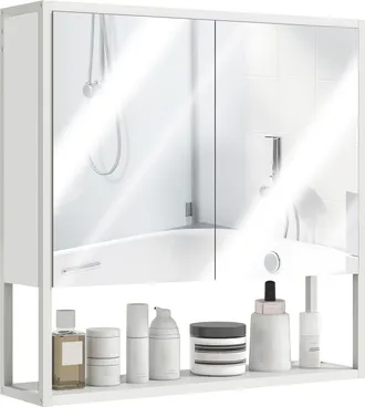 HOMCOM Homcom Pensile Bagno Con Armadietto, Specchio E Ripiano Aperto 60x16x60cm Bianco