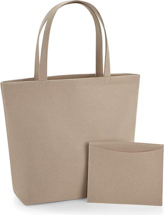 BagBase BG721 Felt Shopper - Stylish Tote for Beach, College & Work - Durable Polyester Felt Handbag - Sand