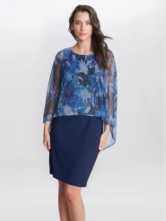 Gina Bacconi Womens Brenya Floral Print Shimmer Popover Dress - Navy - Size 16 UK