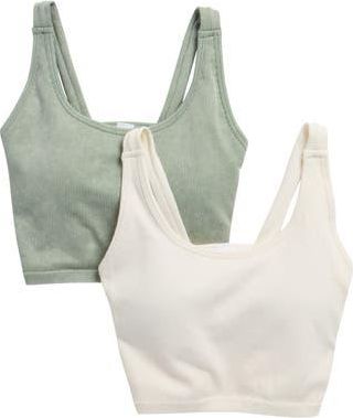 90 Degree by Reflex 2-Pack Alamo Stonewash Ribbed Seamless Sports Bras in Green Milieu/Sugar Swizzle at Nordstrom Rack, Size X-Large