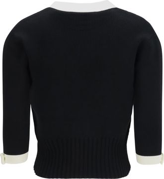 Valentino Womens Bicolor V-Neck Cardigan Nero-Milk Foam Cotton Nero/milk Sweater
