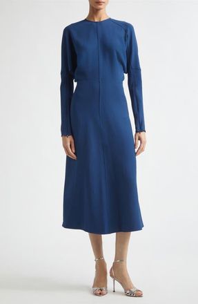 Victoria Beckham Dolman Long Sleeve Cady Midi Dress in Dark Ocean at Nordstrom, Size 12