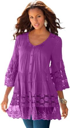 Roaman's Lace Illusion Blouse in Purple Magenta at Nordstrom, Size 12