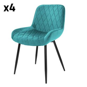 ML Design Lote de 4 sillas de terciopelo, azules