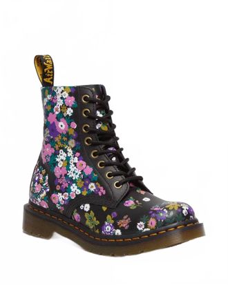 Dr. Martens Womens 1460 Vintage Floral Leather Lace Up Boot In Black Multi
