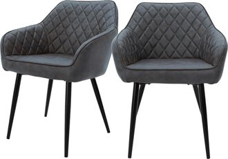 ML Design Ml-design - Set 2x Sillas De Comedor Antracita Estilo Moderno Asiento Tapizado Aspecto Pu Piel De Imitaci&oacute;n Patas De Metal Negras Con Respaldo Y Apoya