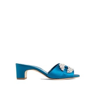 Manolo Blahnik Blue Silk Womens Mules
