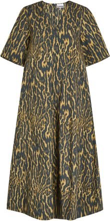 Ganni Leopard Stretch-cotton Midi Dress - Khaki - 40 (UK12 / M)