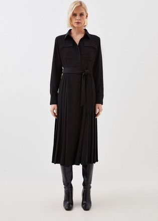 Karen Millen Petite Soft Tailored Pleated Pocket Detail Midi Shirt Dress