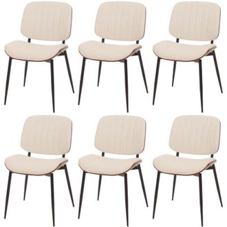Hhg Non utilizzato] Set 6 sedie per sala da pranzo HHG 182, cucina, ecopelle legno curvato (370g/m&sup2;) Oeko-Tex mvg, color noce, bianco