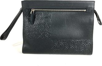 Ferragamo Black Leather Clutch Bag Pouch (Pre-Owned)