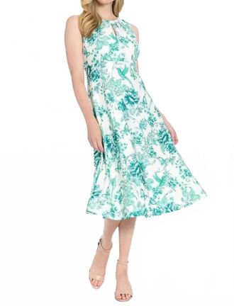 London Times Floral Pointelle Midi Dress In Soft White/teal