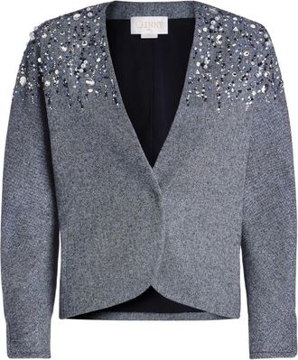 Genny Lurex Visgraat Jasje met Kristallen en Parels - Dames - Jassen - Blauw - Maat: S