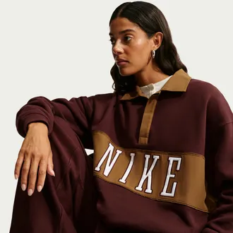 Nike Womens Studio Fleece Medium Weight Oversized Rugby Sweatshirt in Purple | IU1135-658