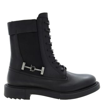 Ferragamo Lace-Up Leather Combat Boots
