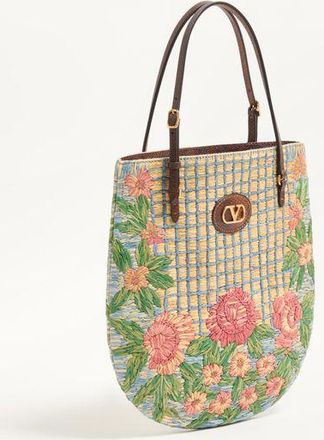 Valentino Garavani Borsa Shopping Piccola Valentino Garavani Panier De Fleurs Ricamata In Rafia Donna MULTICOLOR UNI