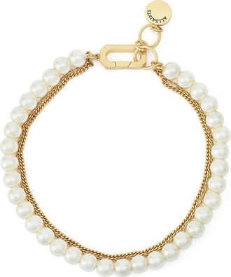 AllSaints Multilayer Faux Pearl & Chain Bracelet in Pearl/Vintage Gold at Nordstrom