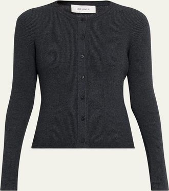 Lisa Yang Abeena Cotton-Cashmere Rib Crewneck Cardigan