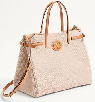 Valentino Garavani Borsa Shopping Media Valentino Garavani Antibes In Canvas Donna NATURALE/TABACCO UNI