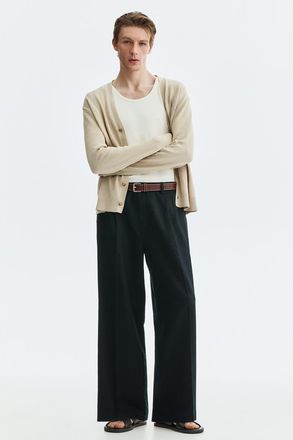 H&M Loose-fit linen-blend pants in Black at Nordstrom, Size Xx-Large