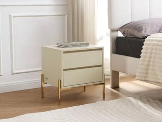 Vente-Unique 2-Drawer Bedside Table - MDF & Metal - Beige & Gold - KORASA