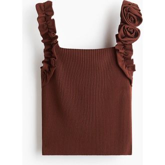 H&M Rose-appliqu&eacute;d Rib-knit Top in Rust Brown at Nordstrom, Size X-Small