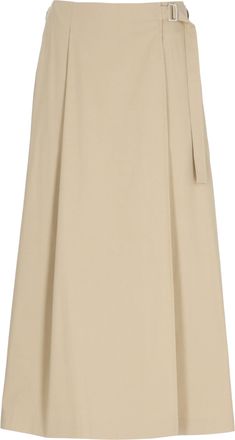 PESERICO Beige Cotton Midi Skirt With Flared Hem And Buckle Detail