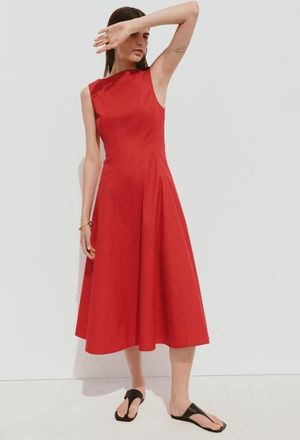 H&M Cutout Twill Dress in Bright Red at Nordstrom, Size X-Large