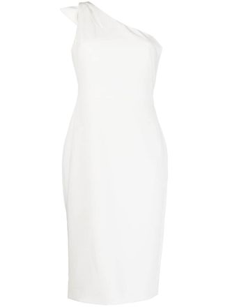 Marchesa bow-detail one-shoulder midi dress - women - Polyester/Spandex/Elastane/Polyester - 12 - White