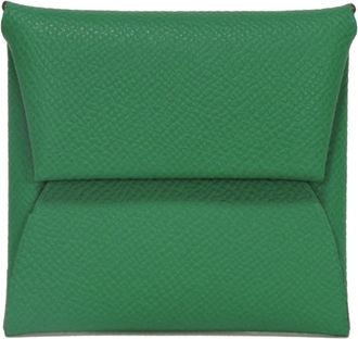 Herm&egrave;s Bicolor Green Epsom Leather Coin Purse/Coin Case (Pre-Owned)