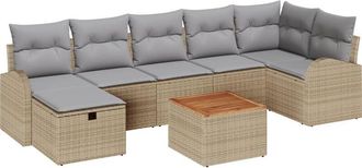 vidaXL Garden Sofa Set with Cushion 8 pcs Beige Poly Rattan vidaXL