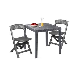Dmora Dmora - Conjunto De Sal&oacute;n De Exterior Falconara, Para Exterior O Interior, Mesa Cuadrada Con 2 Sillas Plegables, Fabricado En Italia, Color Antracita